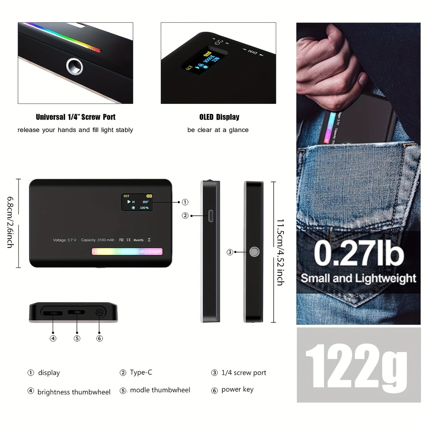 LED RGB Camera Light Full Color