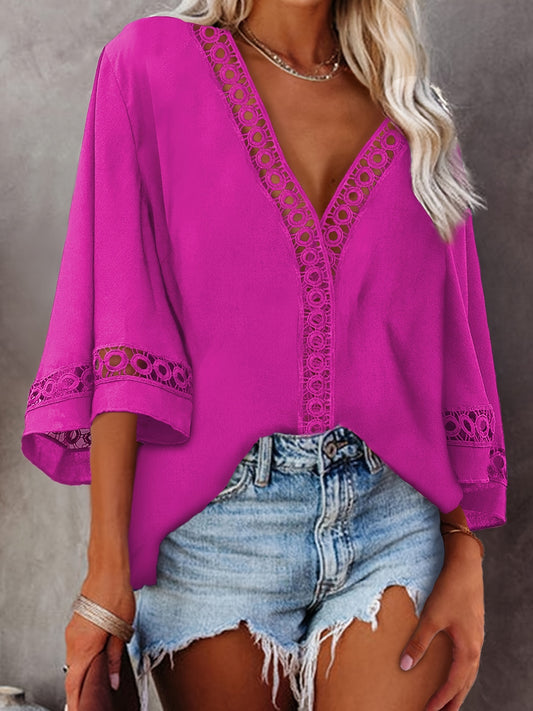 Vibrant 3/4 Sleeve V Neck T-Shirt