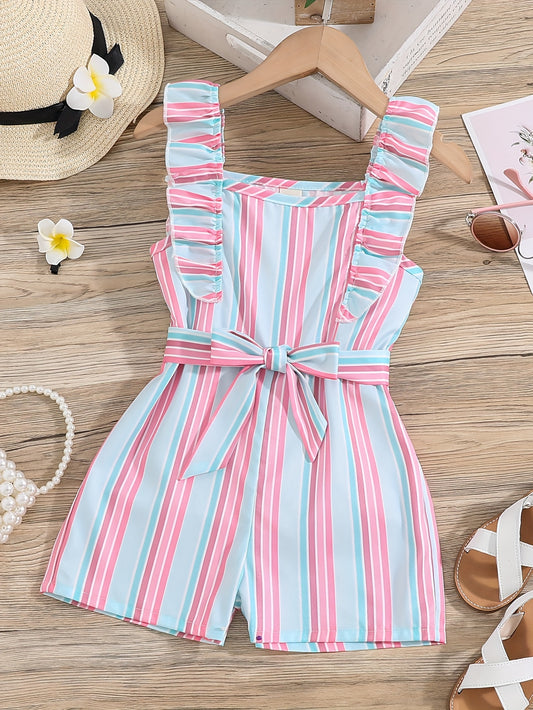 Girls' Sleeveless Striped Jumpsuit