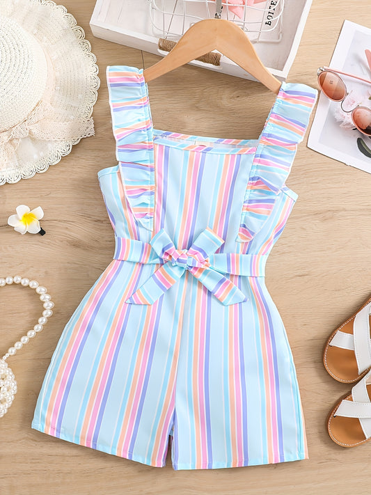 Girls' Sleeveless Striped Jumpsuit